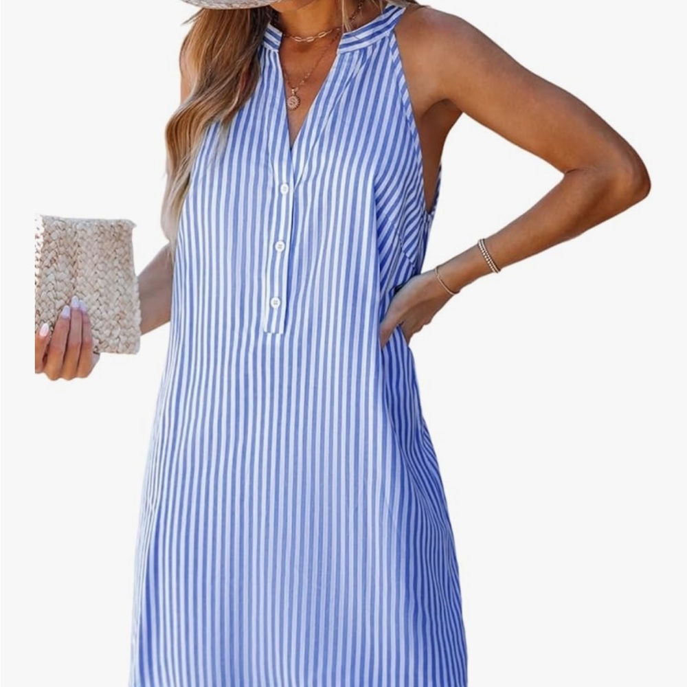 Blue Striped Sleeveless Cover-Up Dress - Picture 2 of 4